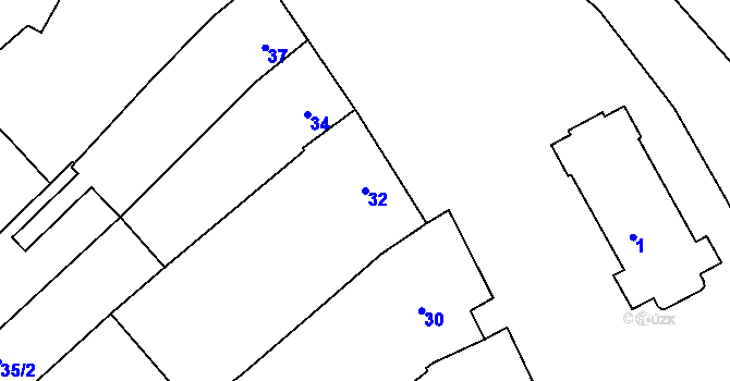Parcela st. 32 v KÚ Těšany, Katastrální mapa