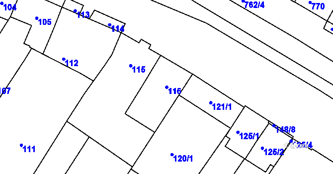 Parcela st. 116 v KÚ Těšany, Katastrální mapa