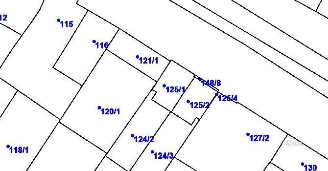 Parcela st. 125/1 v KÚ Těšany, Katastrální mapa