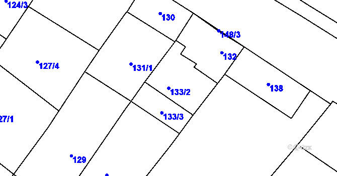 Parcela st. 133/2 v KÚ Těšany, Katastrální mapa