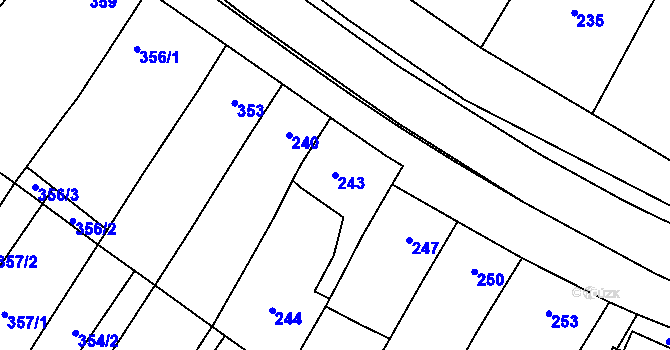 Parcela st. 243 v KÚ Těšany, Katastrální mapa
