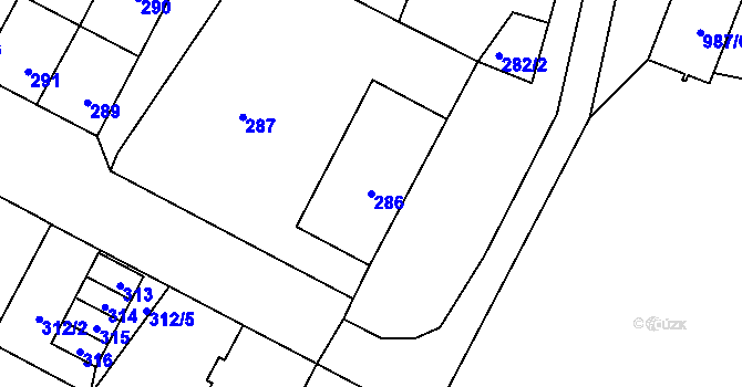 Parcela st. 286 v KÚ Těšany, Katastrální mapa