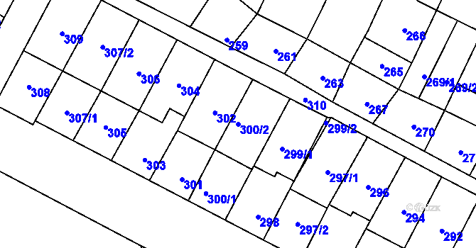 Parcela st. 300/2 v KÚ Těšany, Katastrální mapa