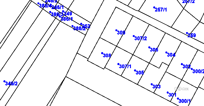 Parcela st. 308 v KÚ Těšany, Katastrální mapa