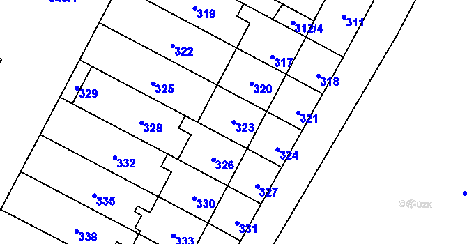 Parcela st. 323 v KÚ Těšany, Katastrální mapa