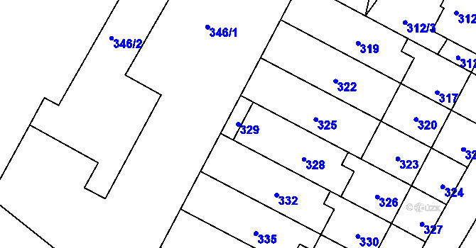 Parcela st. 329 v KÚ Těšany, Katastrální mapa