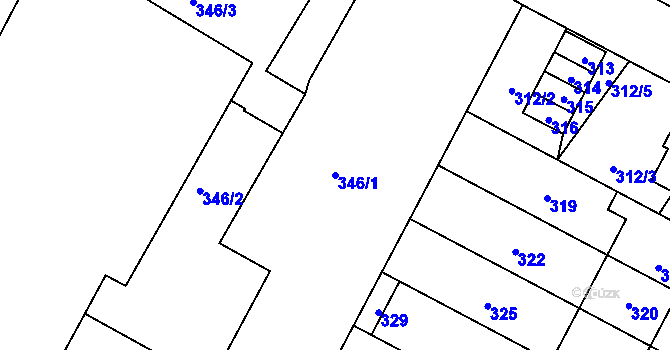 Parcela st. 346/1 v KÚ Těšany, Katastrální mapa