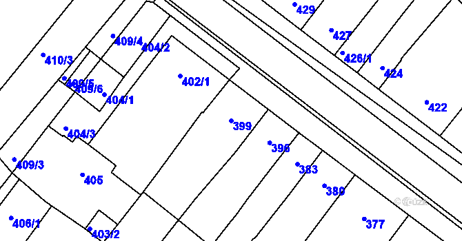 Parcela st. 399 v KÚ Těšany, Katastrální mapa
