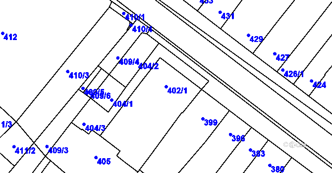 Parcela st. 402/1 v KÚ Těšany, Katastrální mapa