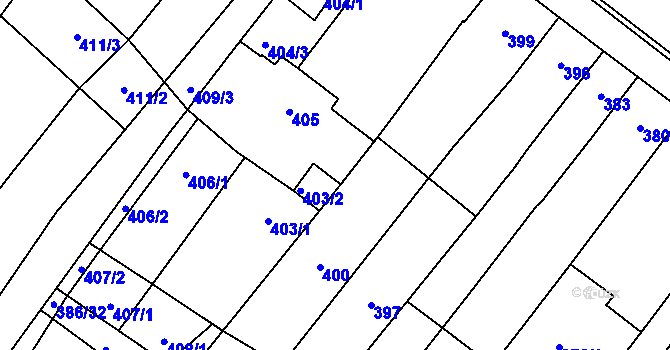 Parcela st. 402/2 v KÚ Těšany, Katastrální mapa