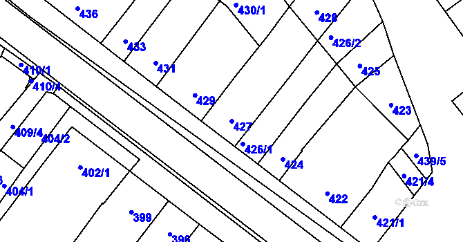 Parcela st. 427 v KÚ Těšany, Katastrální mapa