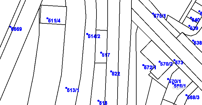 Parcela st. 517 v KÚ Těšany, Katastrální mapa