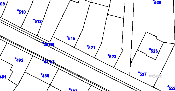 Parcela st. 521 v KÚ Těšany, Katastrální mapa