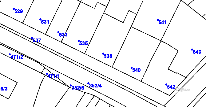 Parcela st. 538 v KÚ Těšany, Katastrální mapa