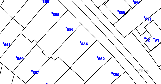 Parcela st. 554 v KÚ Těšany, Katastrální mapa