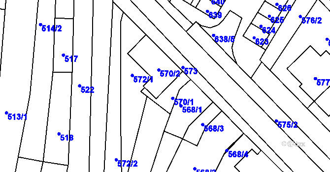 Parcela st. 570 v KÚ Těšany, Katastrální mapa