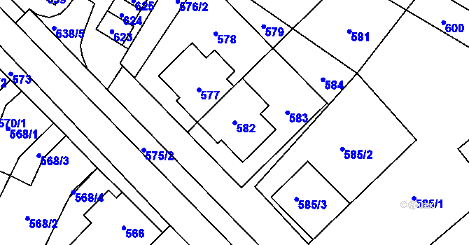 Parcela st. 582 v KÚ Těšany, Katastrální mapa