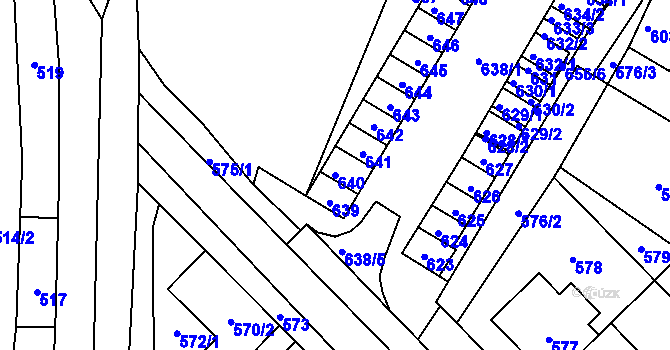 Parcela st. 640 v KÚ Těšany, Katastrální mapa