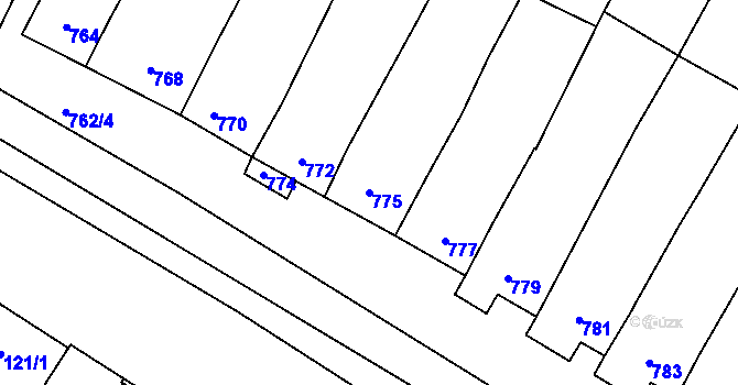 Parcela st. 775 v KÚ Těšany, Katastrální mapa