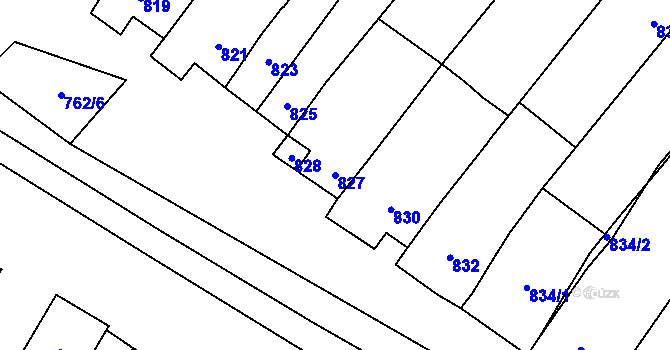 Parcela st. 827 v KÚ Těšany, Katastrální mapa