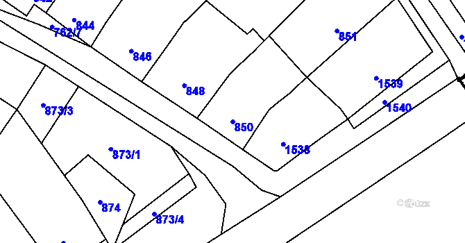 Parcela st. 850 v KÚ Těšany, Katastrální mapa