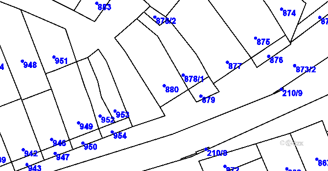 Parcela st. 880 v KÚ Těšany, Katastrální mapa