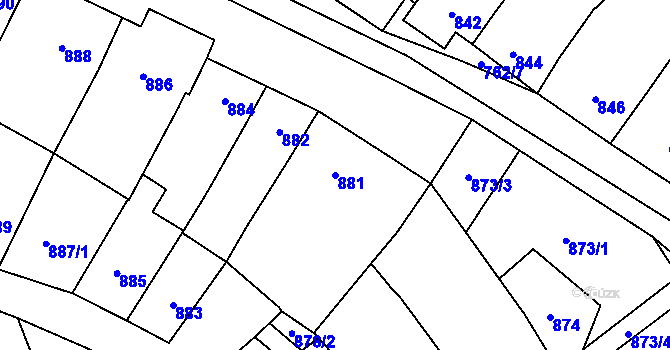 Parcela st. 881 v KÚ Těšany, Katastrální mapa