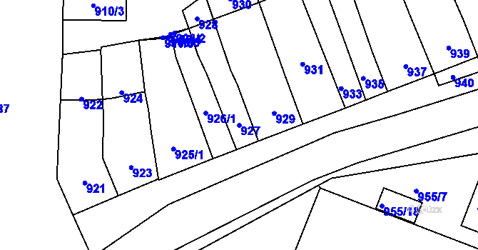 Parcela st. 927 v KÚ Těšany, Katastrální mapa