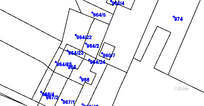 Parcela st. 960/7 v KÚ Těšany, Katastrální mapa