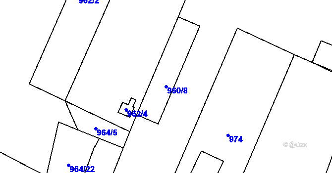 Parcela st. 960/8 v KÚ Těšany, Katastrální mapa