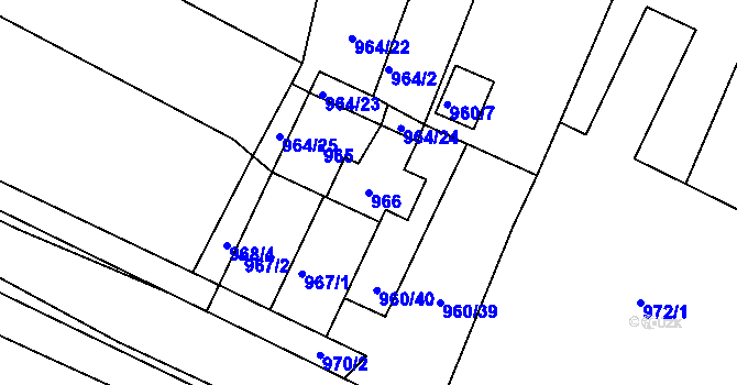 Parcela st. 966 v KÚ Těšany, Katastrální mapa