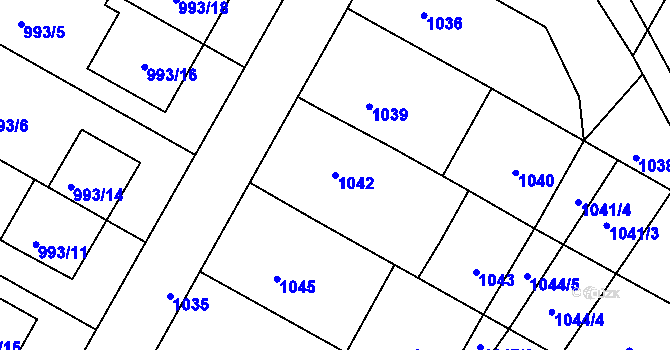 Parcela st. 1042 v KÚ Těšany, Katastrální mapa