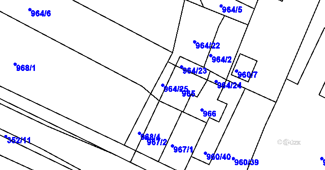 Parcela st. 964/25 v KÚ Těšany, Katastrální mapa