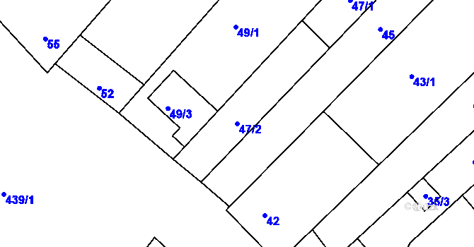 Parcela st. 47/2 v KÚ Těšany, Katastrální mapa