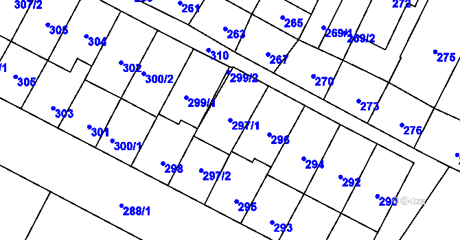 Parcela st. 297/1 v KÚ Těšany, Katastrální mapa