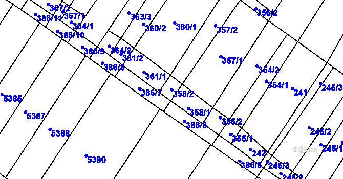 Parcela st. 358/2 v KÚ Těšany, Katastrální mapa