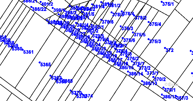 Parcela st. 386/19 v KÚ Těšany, Katastrální mapa