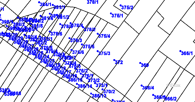 Parcela st. 375/3 v KÚ Těšany, Katastrální mapa