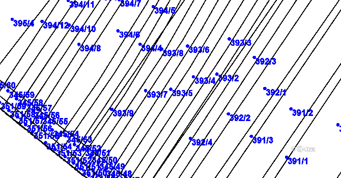 Parcela st. 393/5 v KÚ Těšany, Katastrální mapa