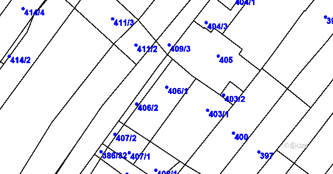 Parcela st. 406/1 v KÚ Těšany, Katastrální mapa