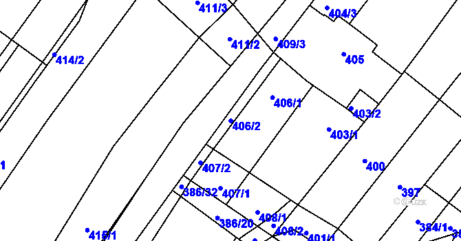 Parcela st. 406/2 v KÚ Těšany, Katastrální mapa