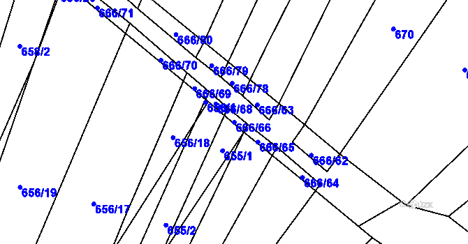 Parcela st. 666/66 v KÚ Těšany, Katastrální mapa