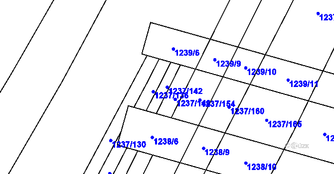 Parcela st. 1237/142 v KÚ Těšany, Katastrální mapa