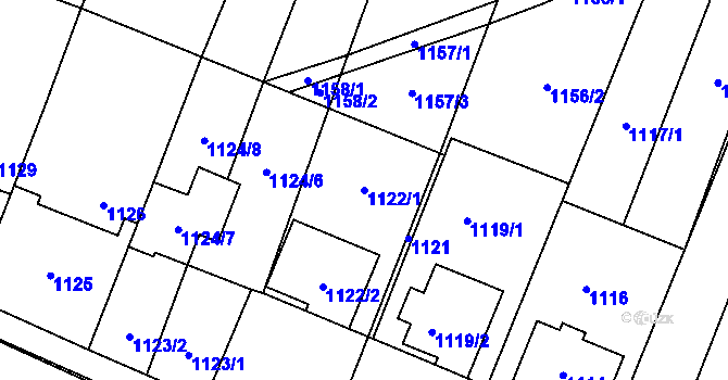 Parcela st. 1122/1 v KÚ Těšany, Katastrální mapa