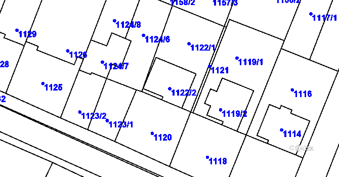 Parcela st. 1122/2 v KÚ Těšany, Katastrální mapa
