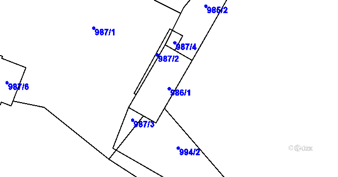 Parcela st. 986/1 v KÚ Těšany, Katastrální mapa
