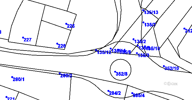 Parcela st. 135/12 v KÚ Těšany, Katastrální mapa