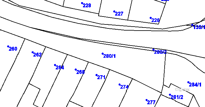 Parcela st. 280/1 v KÚ Těšany, Katastrální mapa