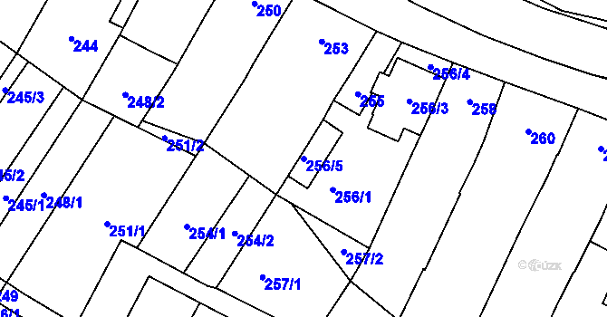 Parcela st. 256/5 v KÚ Těšany, Katastrální mapa