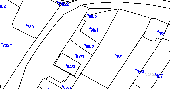 Parcela st. 98/2 v KÚ Těšany, Katastrální mapa